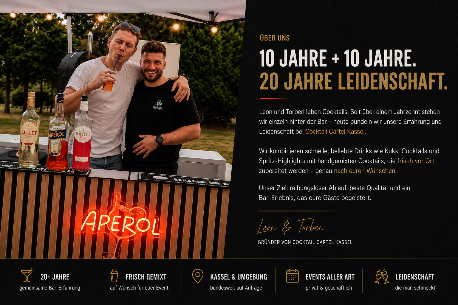 Leon und Torben von Cocktail Cartel Kassel an ihrer mobilen Bar – 20 Jahre gemeinsame Bar-Erfahrung